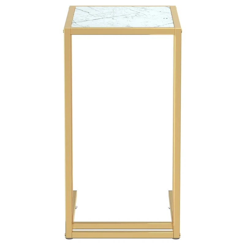 Table d'appoint bout de canapé table d'ordinateur 50 x 35 x 65cm verre trempé couleur marbre blanc et fer doré DEC032508