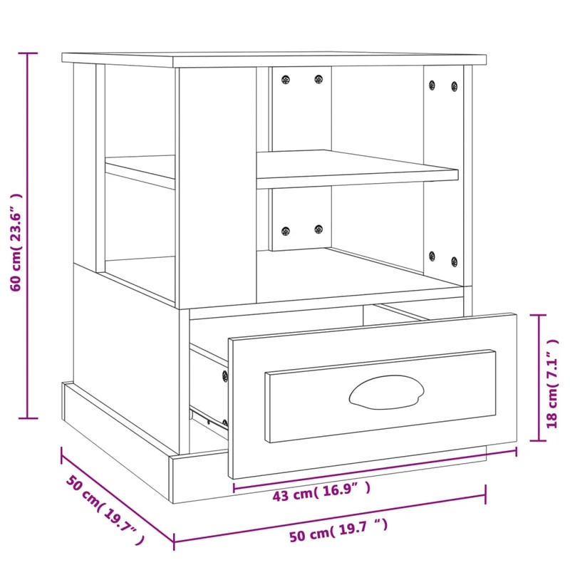 Table d'appoint avec tiroir et étagères 50 x 50 x 60 cm bois d'ingénierie gris DEC032459