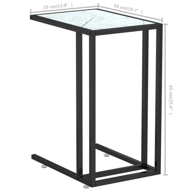 Table d'appoint table d'ordinateur 50 x 35 x 65cm verre trempé aspect marbre blanc et fer DEC032509