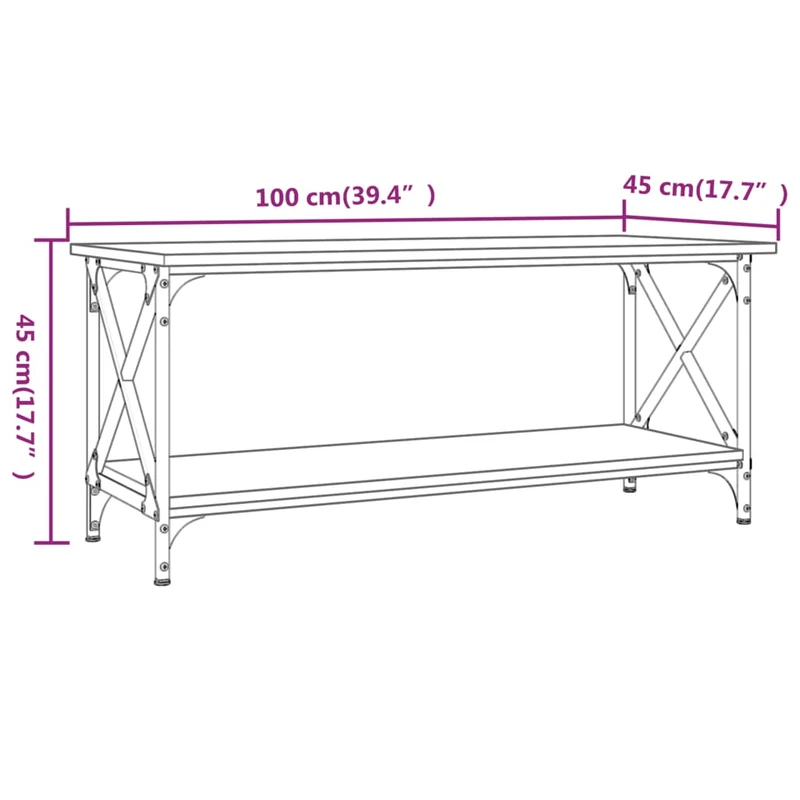Table basse avec étagère design industriel 100 x 45 x 45 cm bois d'ingénierie gris et fer DEC039930