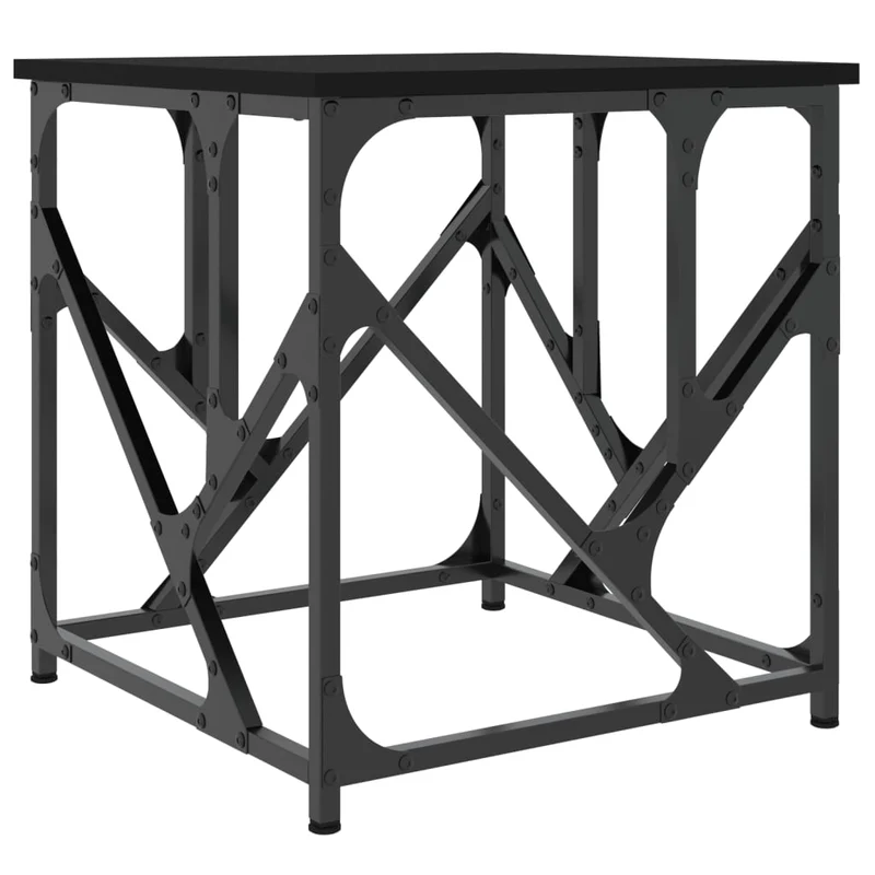 Table basse table d'appoint design industriel 45 x 45 x 47,5 cm bois d'ingénierie noir et métal DEC039649