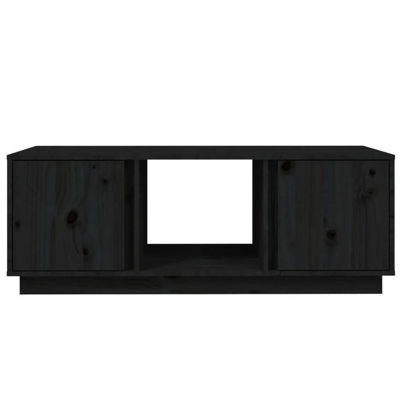 Table basse avec 3 compartiments et 2 portes design moderne 110 x 50 x 40 cm bois massif de pin noir DEC039627