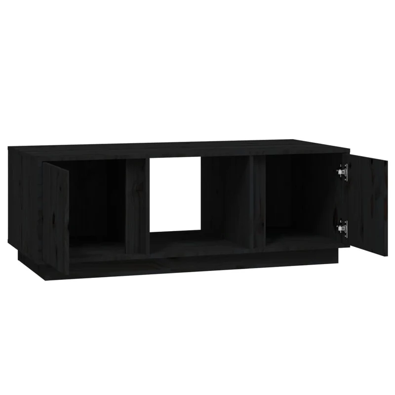 Table basse avec 3 compartiments et 2 portes design moderne 110 x 50 x 40 cm bois massif de pin noir DEC039627