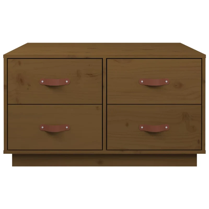 Table basse avec 4 tiroirs design moderne 80 x 80 x 45 cm bois massif de pin marron DEC039502