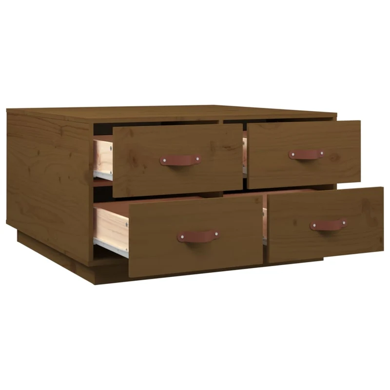 Table basse avec 4 tiroirs design moderne 80 x 80 x 45 cm bois massif de pin marron DEC039502