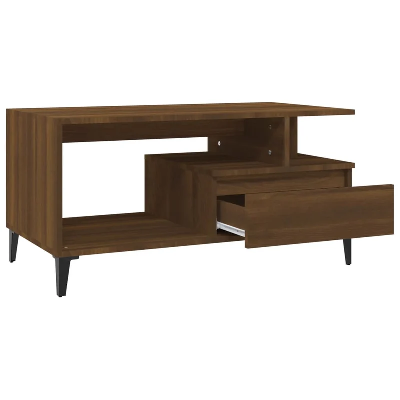 Table basse avec tiroir et étagère design moderne 90 x 49 x 45 cm bois d'ingénierie marron DEC038782