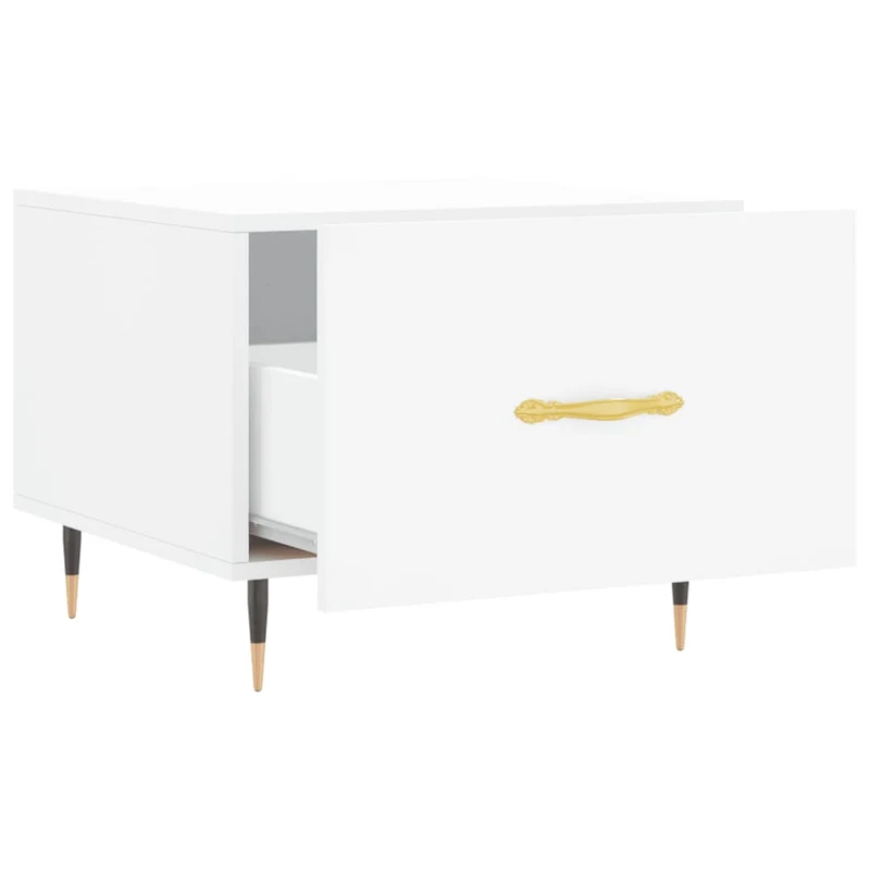 Table basse avec tiroir design moderne et contemporaine 50 x 50 x 40 cm bois d'ingénierie blanc et fer DEC037887