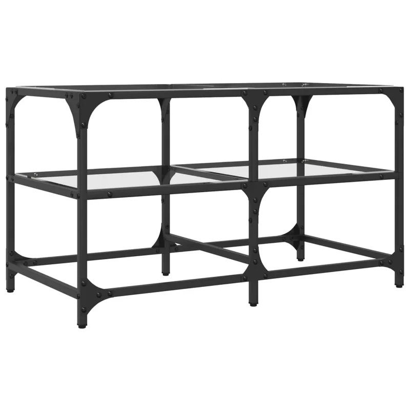Table basse de salon design moderne avec dessus en verre transparent 78,5 x 40 x 45cm acier DEC037375