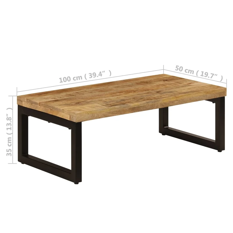 Table basse de salon design rustique 100 x 50 x 35 cm bois de manguier solide et acier DEC036924