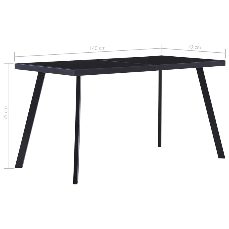 Table de salle à manger design simple 140 x 70 x 75 cm verre trempé noir et acier DEC036879
