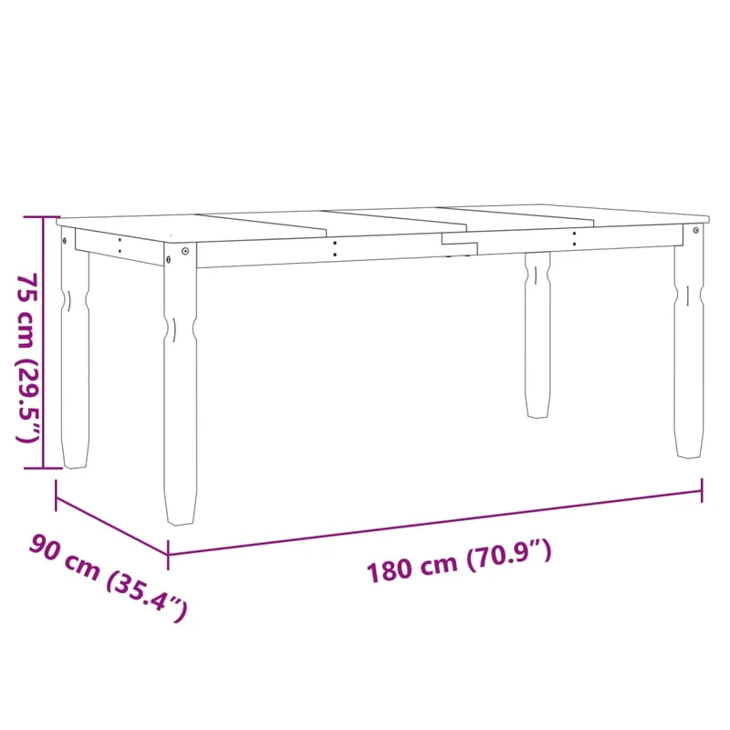 Table de salle à manger design moderne 180 x 90 x 75 cm bois massif de pin DEC036856