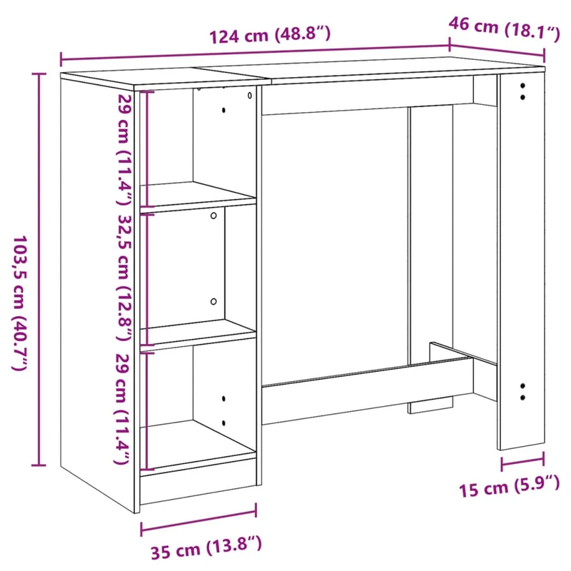 Table d’appoint multifonction avec étagère en bois d'ingénierie marron DEC036344