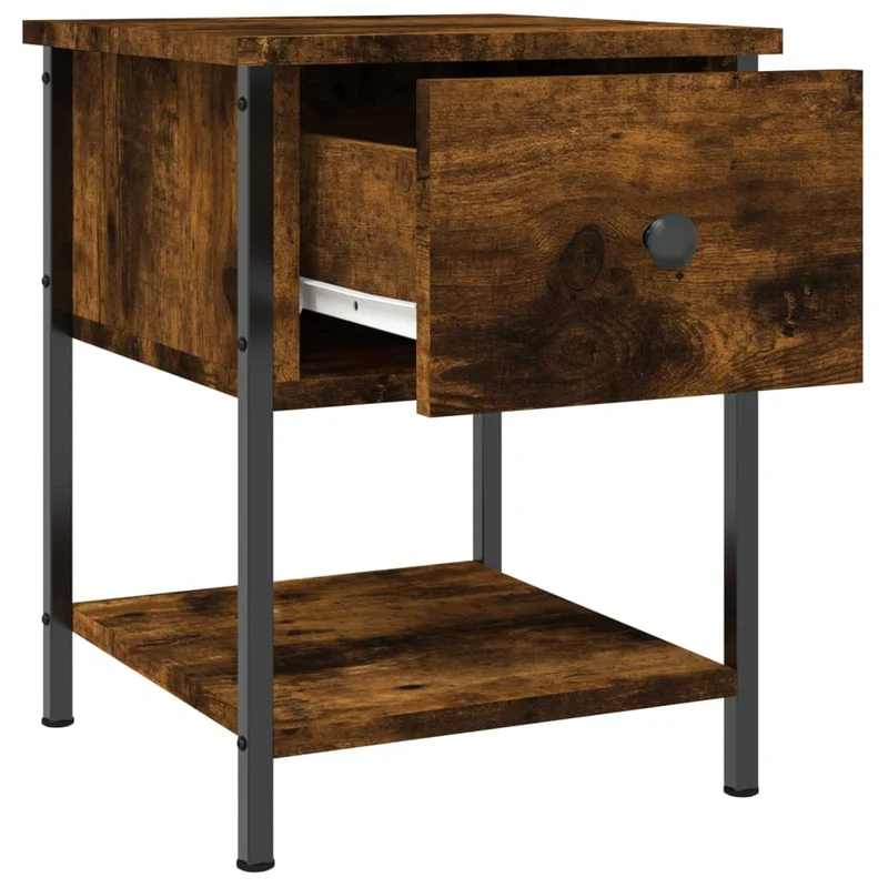 Lot de 2 tables de chevet avec tiroir et étagère 34 x 35,5 x 45cm bois d’ingénierie marron vieilli et fer DEC035799