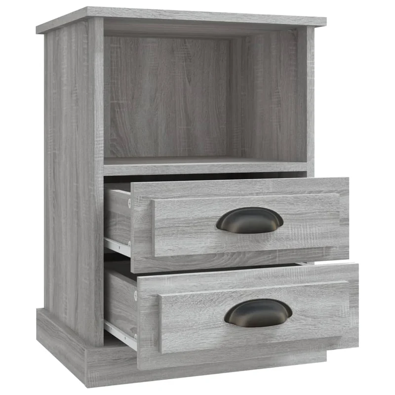 Table de chevet avec avec 2 tiroirs et 1 compartiment 43 x 36 x 60 cm bois d'ingénierie gris DEC034666