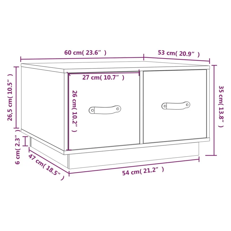 Table basse avec deux tiroirs design rustique moderne 60 x 53 x 35 cm bois massif de pin marron DEC039488