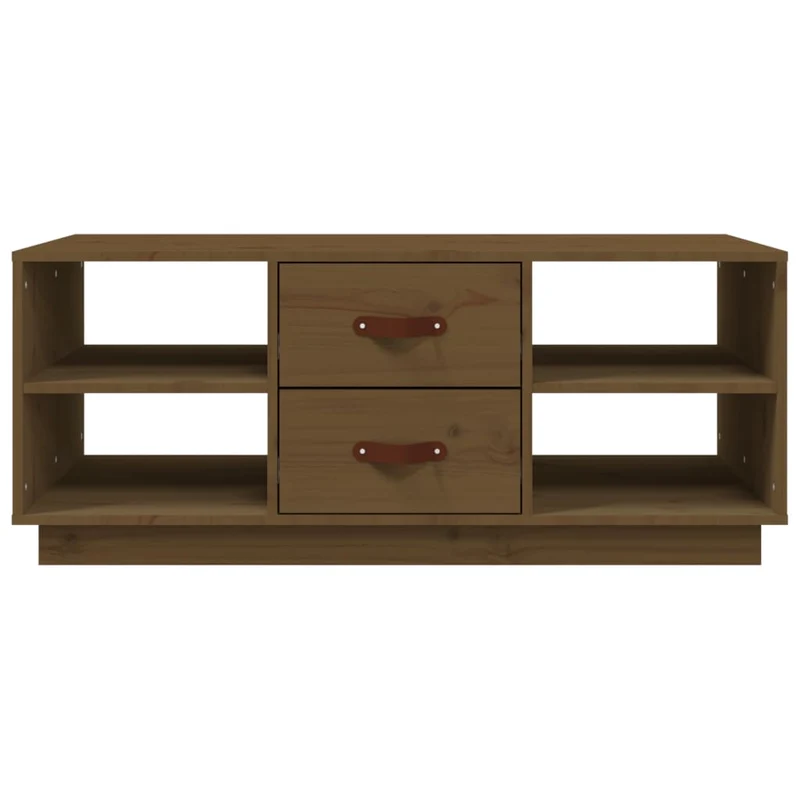 Table basse avec tiroirs et compartiments design moderne 100 x 50 x 41 cm bois massif de pin marron DEC039462