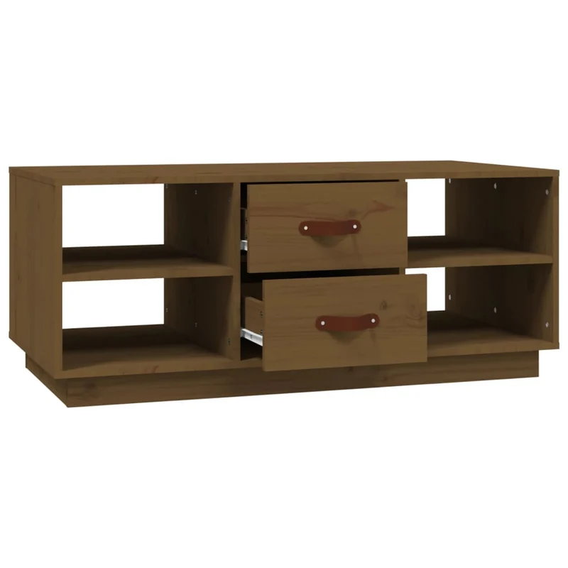 Table basse avec tiroirs et compartiments design moderne 100 x 50 x 41 cm bois massif de pin marron DEC039462