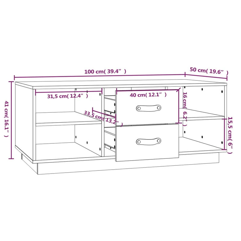 Table basse avec tiroirs et compartiments design moderne 100 x 50 x 41 cm bois massif de pin marron DEC039462