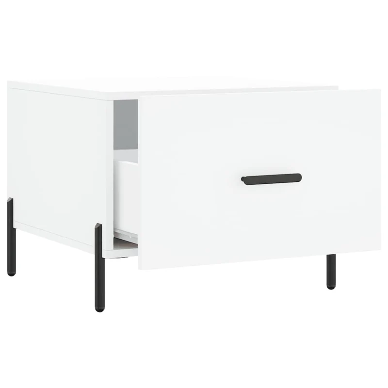 Table basse avec tiroir design moderne et contemporaine 50 x 50 x 40 cm bois d'ingénierie blanc et fer DEC037885
