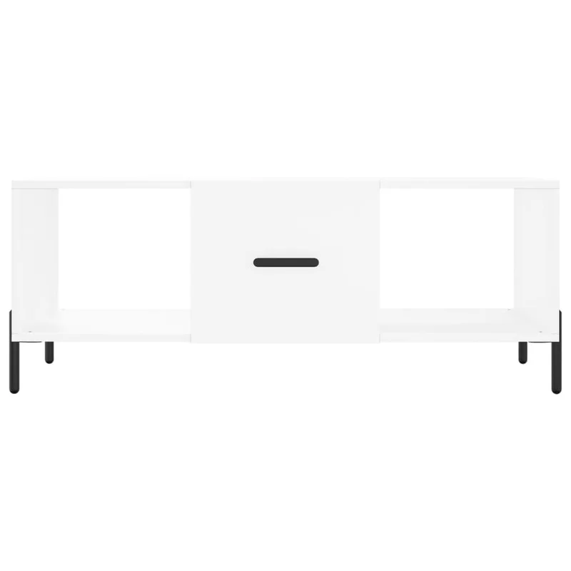 Table basse de salon avec 3 compartiments design moderne 102 x 50 x 40 cm bois d'ingénierie blanc et fer DEC037821