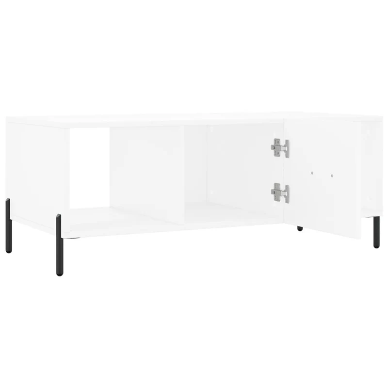Table basse de salon avec 3 compartiments design moderne 102 x 50 x 40 cm bois d'ingénierie blanc et fer DEC037821