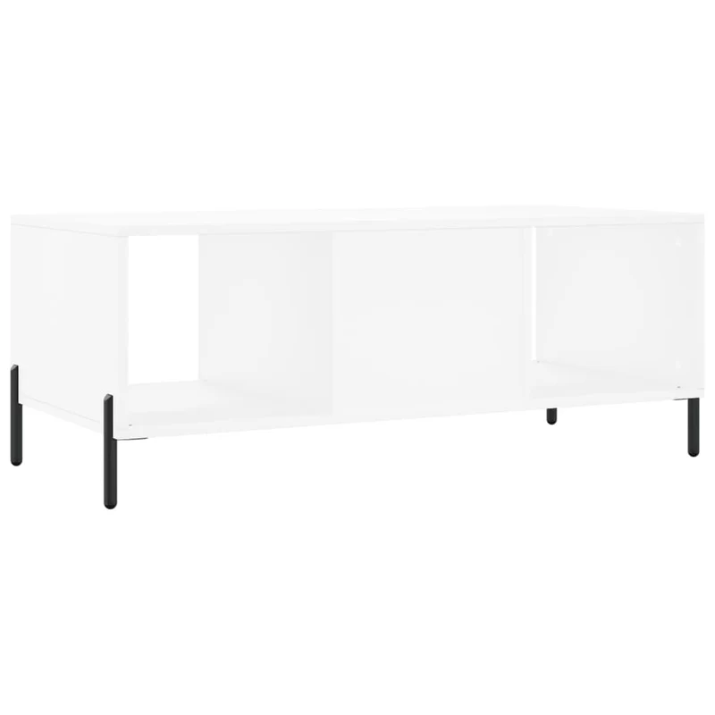 Table basse de salon avec 3 compartiments design moderne 102 x 50 x 40 cm bois d'ingénierie blanc et fer DEC037821