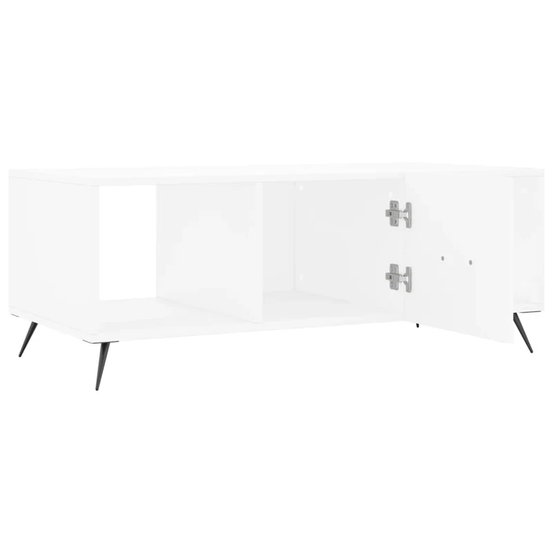 Table basse de salon avec 3 compartiments design moderne 102 x 50 x 40 cm bois d'ingénierie blanc et fer DEC037816