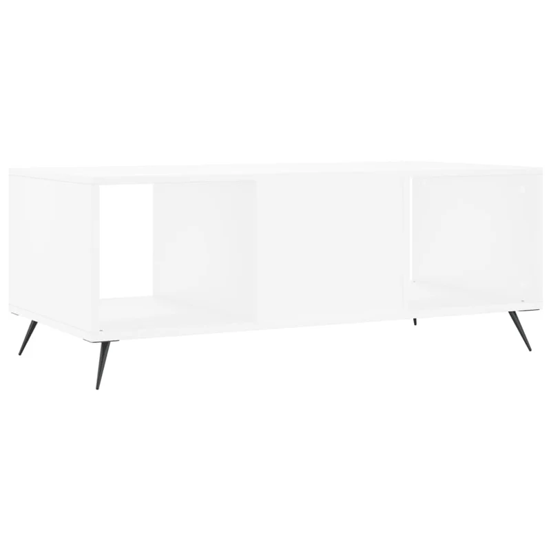 Table basse de salon avec 3 compartiments design moderne 102 x 50 x 40 cm bois d'ingénierie blanc et fer DEC037816