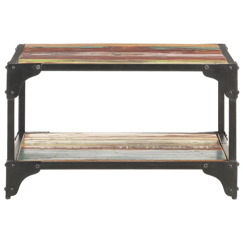 Table basse de salon design industriel 60 x 60 x 35 cm bois de récupération massif multicolore et fer DEC037105