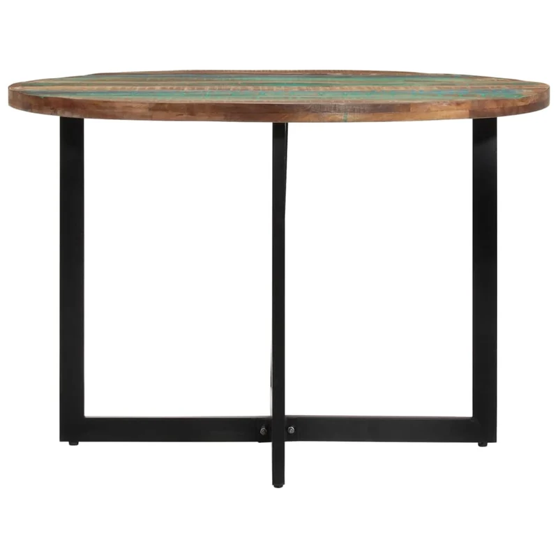 Table de salle à manger design industriel 110 x 75 cm bois massif de récupération multicolore et fer DEC036696
