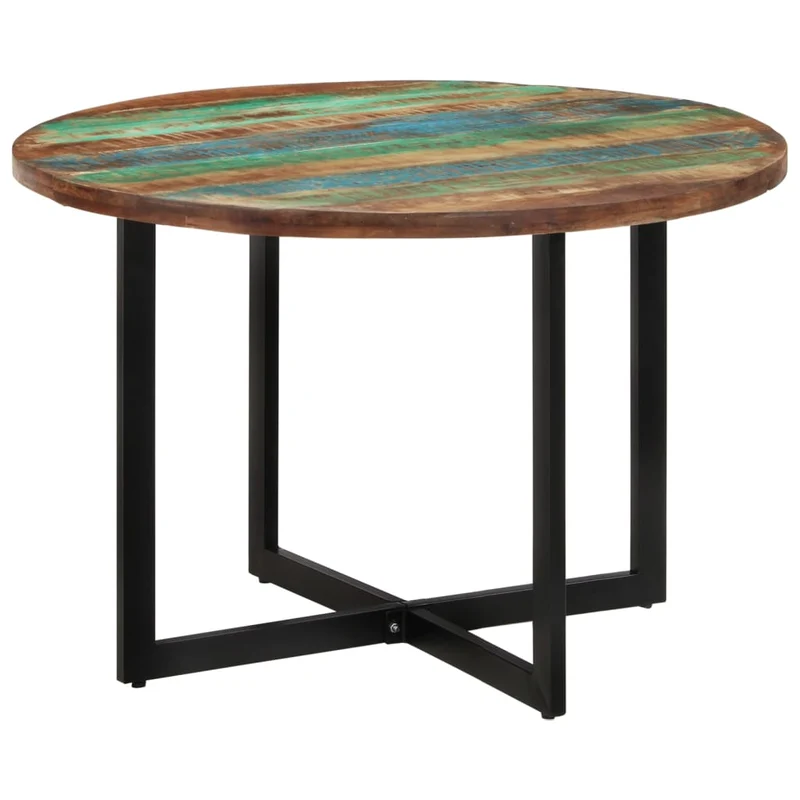 Table de salle à manger design industriel 110 x 75 cm bois massif de récupération multicolore et fer DEC036696