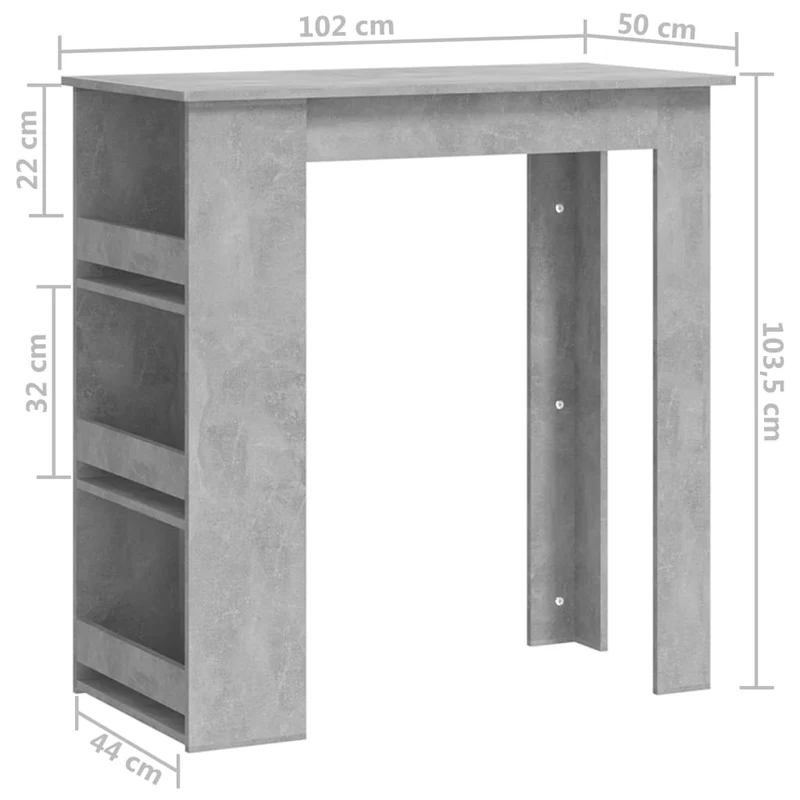 Table d’appoint multifonction à étagère de rangement 102 x 50 x 103,5 cm bois d'ingénierie gris DEC036508