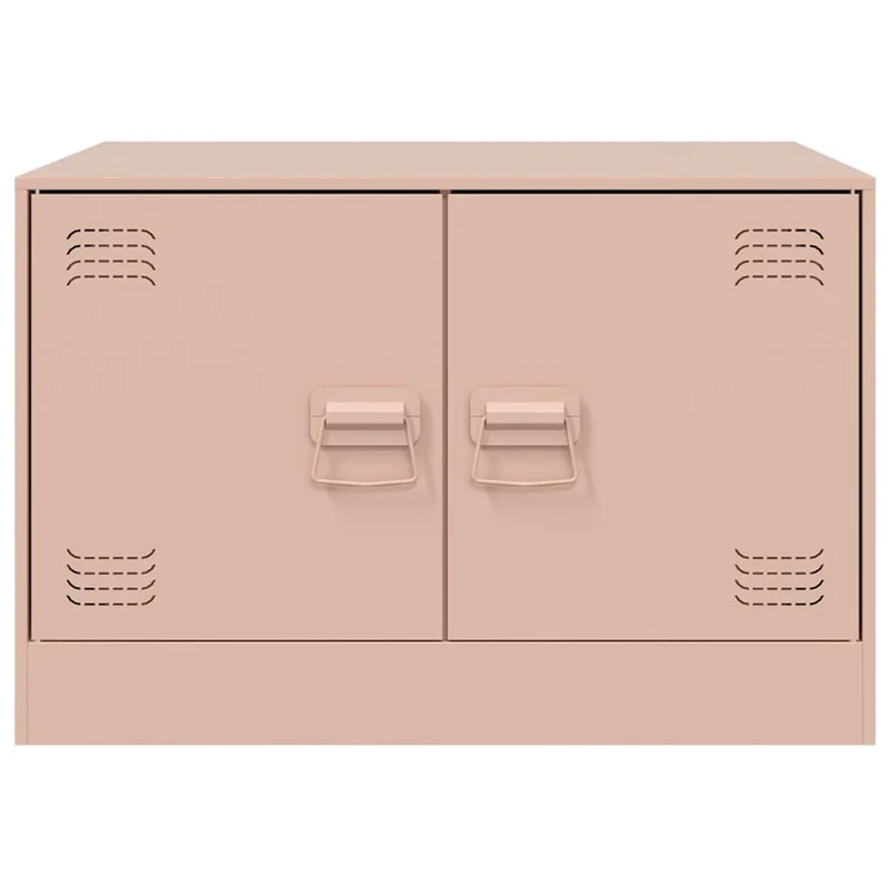 Table basse avec deux portes design industriel 67 x 50 x 44 cm acier rose DEC039914