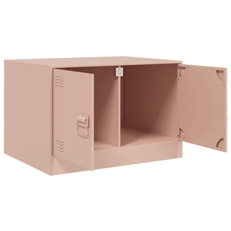 Table basse avec deux portes design industriel 67 x 50 x 44 cm acier rose DEC039914