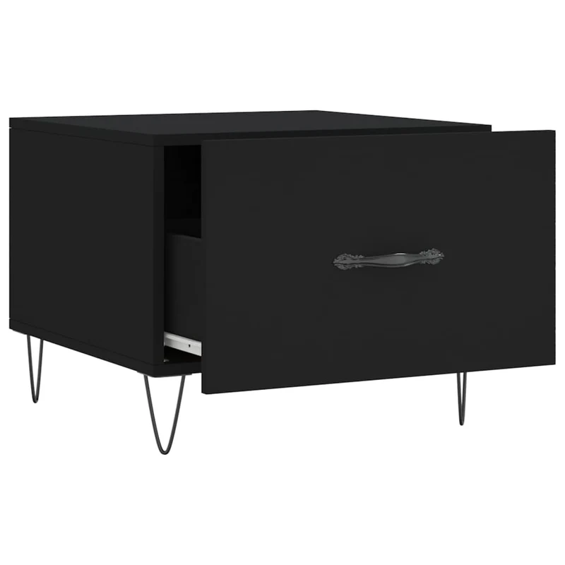 Table basse avec tiroir design moderne et contemporain 50 x 50 x 40 cm bois d'ingénierie noir et fer DEC039669