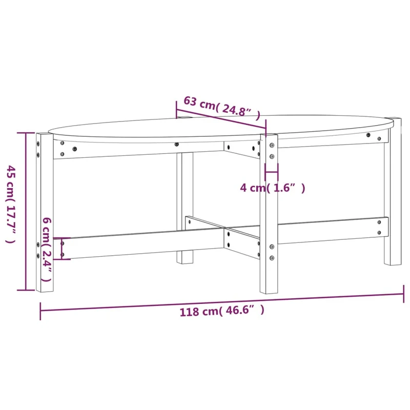 Table basse style simple 118 x 63 x 45 cm bois massif de pin noir DEC039631