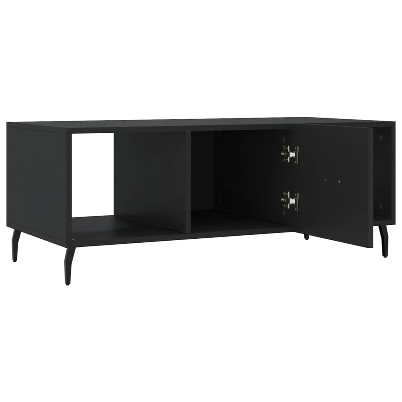 Table basse avec 3 compartiments design moderne 102 x 50 x 40 cm bois d'ingénierie noir et fer DEC039601
