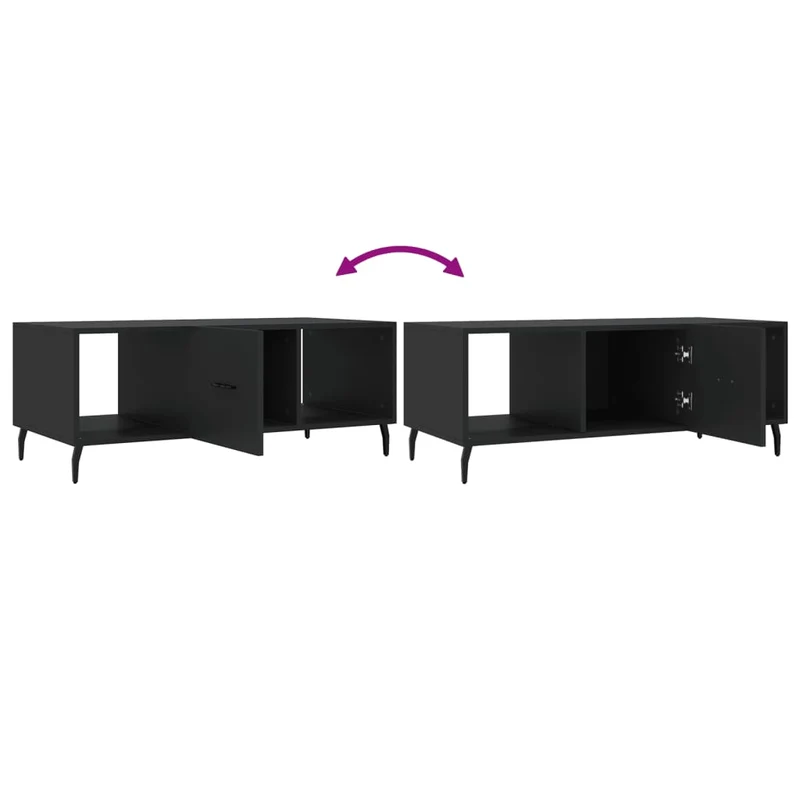 Table basse avec 3 compartiments design moderne 102 x 50 x 40 cm bois d'ingénierie noir et fer DEC039601