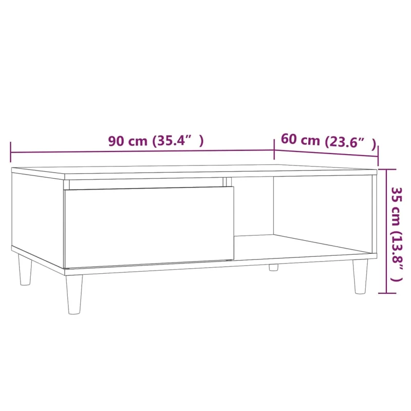 Table basse design moderne et contemporaine 90 x 60 x 35 cm bois d'ingénierie marron DEC038824