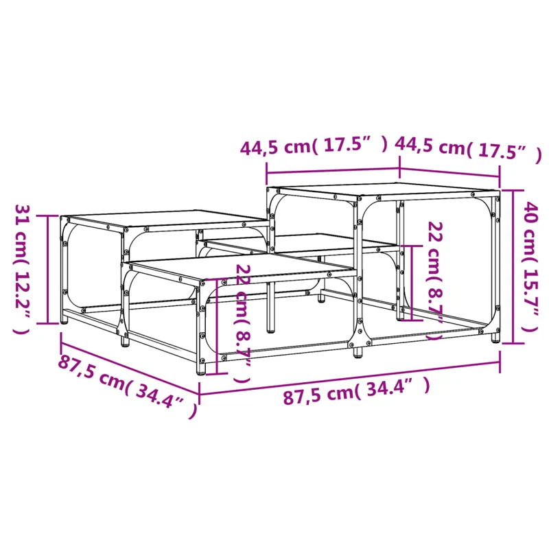 Table basse avec étagères design industiel 87,5 x 87,5 x 40cm bois d'ingénierie marron et métal DEC038500