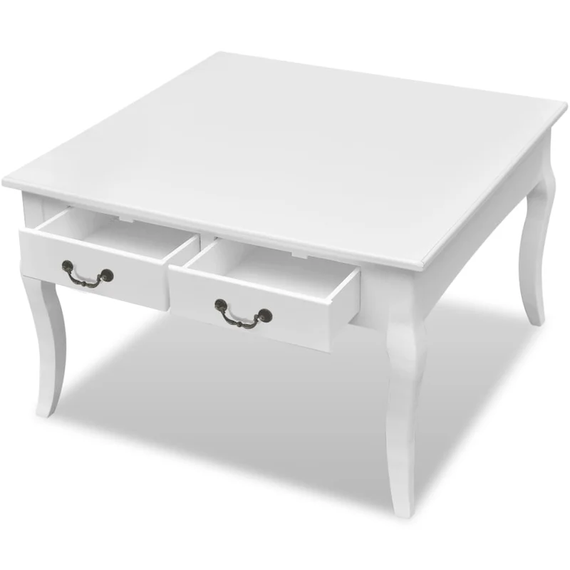 Table basse de salon avec tiroirs design moderne 80 x 80 x 50 cm avec 4 tiroirs MDF blanc DEC037321