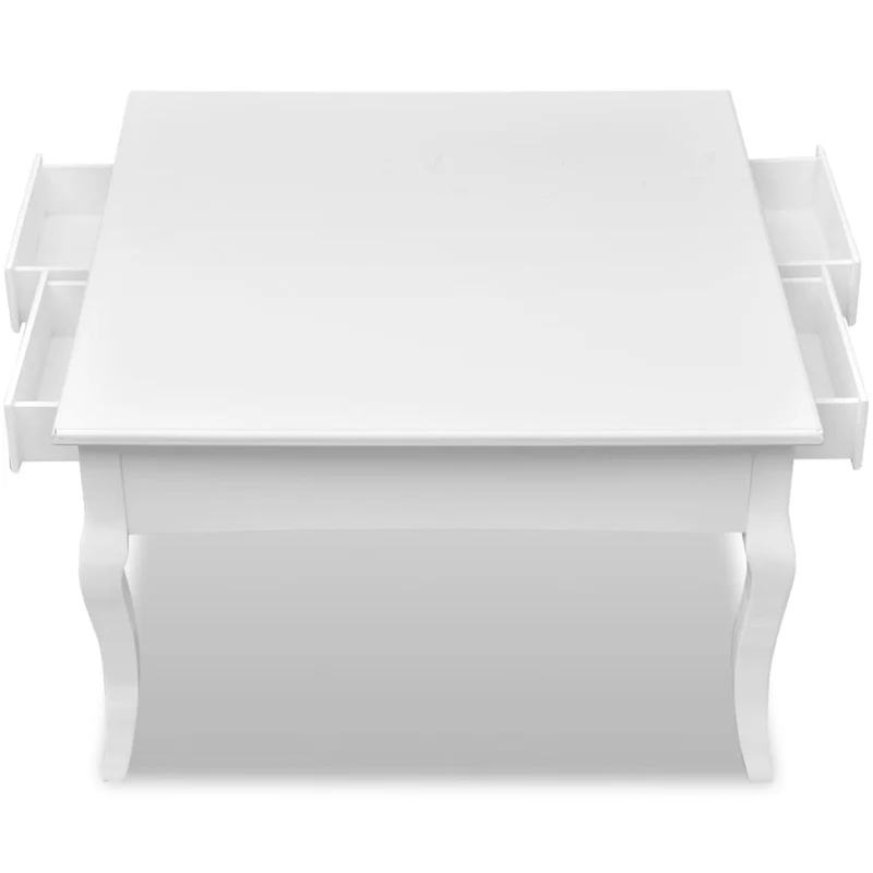 Table basse de salon avec tiroirs design moderne 80 x 80 x 50 cm avec 4 tiroirs MDF blanc DEC037321