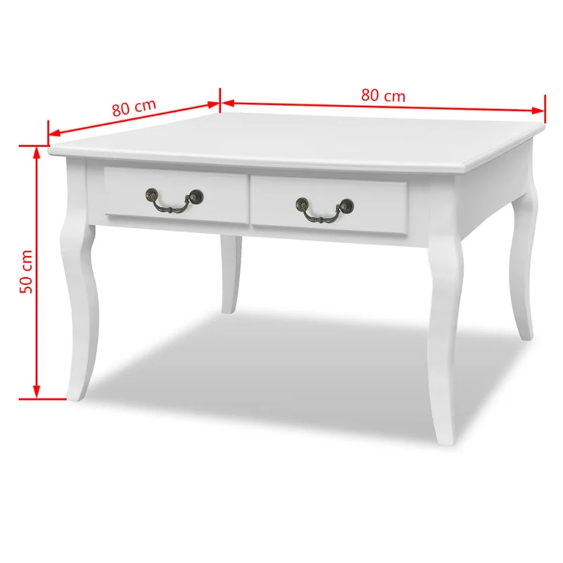 Table basse de salon avec tiroirs design moderne 80 x 80 x 50 cm avec 4 tiroirs MDF blanc DEC037321