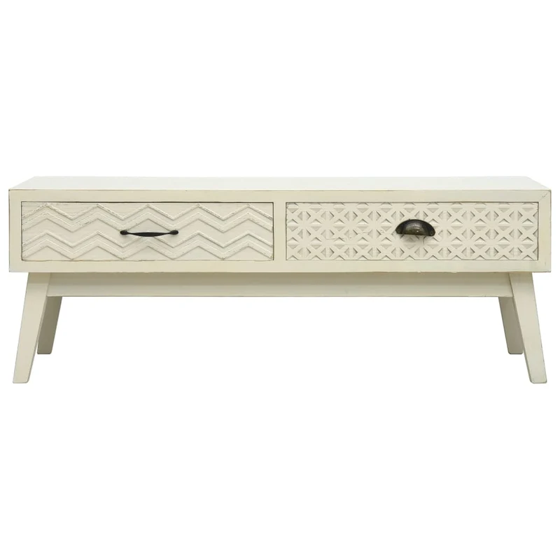 Table basse de salon design moderne avec 2 tiroirs sculpté 110 x 50 x 40 cm MDF gris DEC037318
