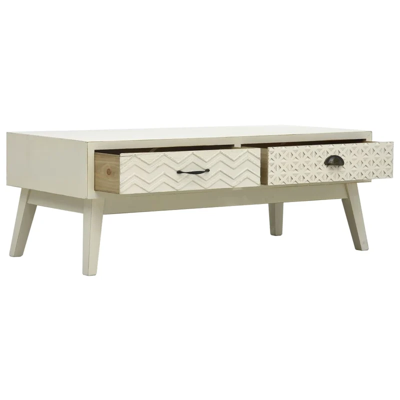 Table basse de salon design moderne avec 2 tiroirs sculpté 110 x 50 x 40 cm MDF gris DEC037318