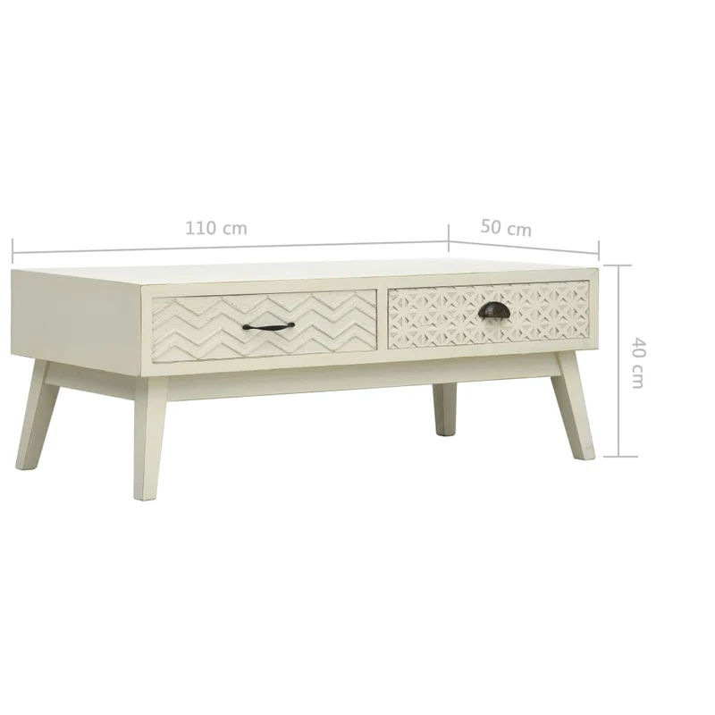Table basse de salon design moderne avec 2 tiroirs sculpté 110 x 50 x 40 cm MDF gris DEC037318