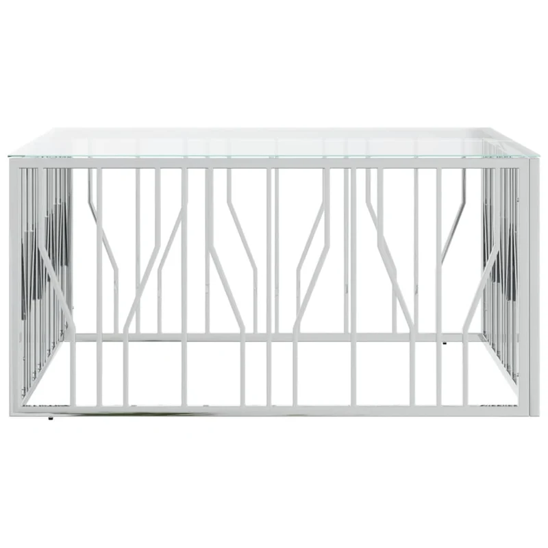 Table basse de salon design moderne 100 x 100 x 50 cm acier inoxydable argenté et verre DEC036917