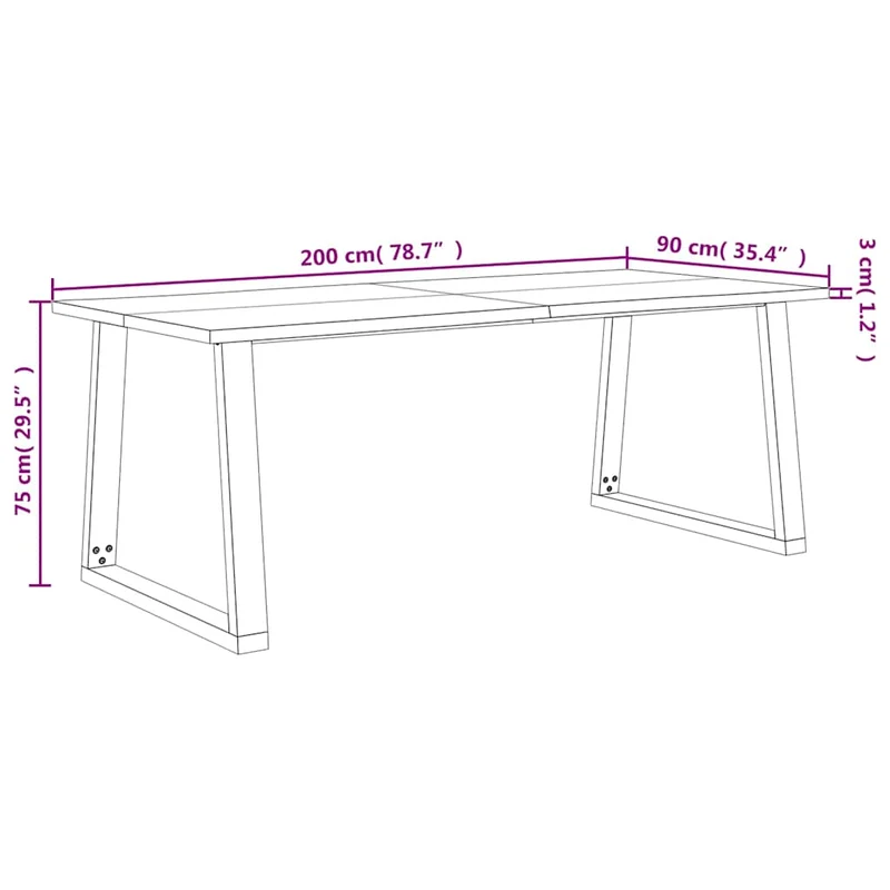 Table de salle à manger design industriel 200 x 90 x 75 cm bois d'acacia et acier DEC036744