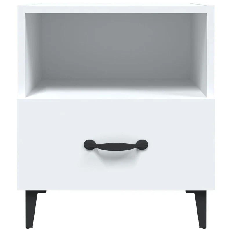 Table de chevet avec tiroir et compartiment ouvert en bois d'ingénierie blanc et métal DEC033431