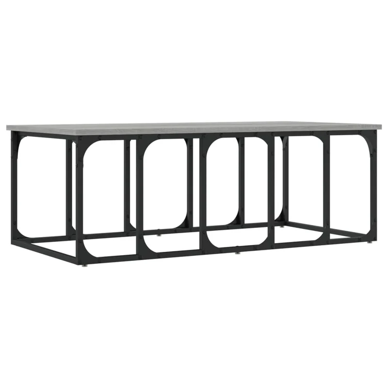Table basse design industriel 100 x 50 x 35,5 cm bois d'ingénierie gris et métal DEC039940